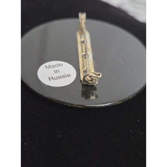 Vintage Hand-Painted Russian Lacquer Floral Folk Brooch Pin Rose Christmas - Picture 5 of 7